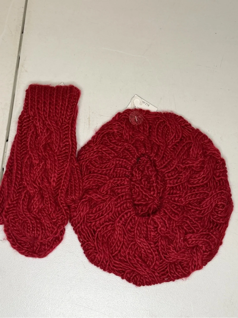 Falls Creek Red Cable Knit Hat and Beret Duo